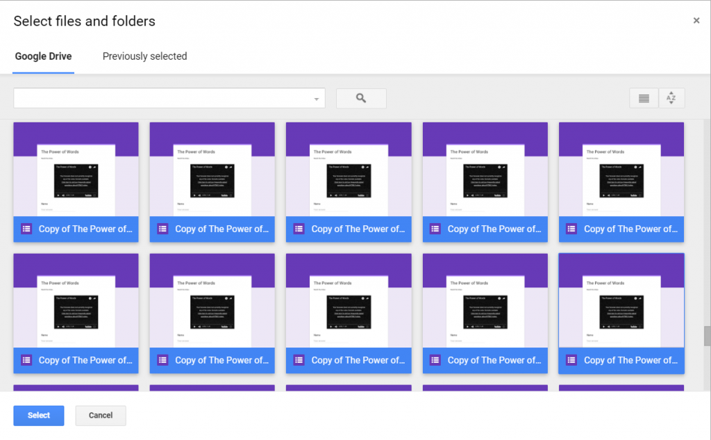 在Google Drive中选择文件和文件夹